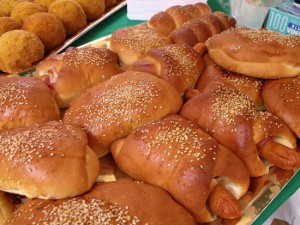 Italian sousage roll and Calzoni with mozzarella and ham